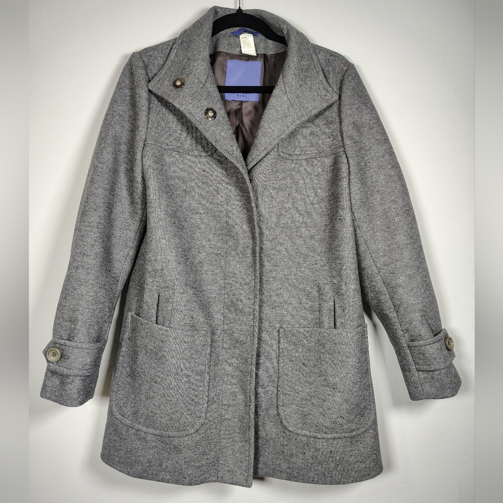 Les Copains Heather Gray Wool Blend Pea Coat Size 10
